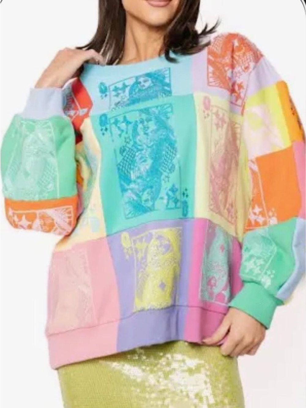 QOS Queen of Sparkles Multi color block card logo sweatshirt